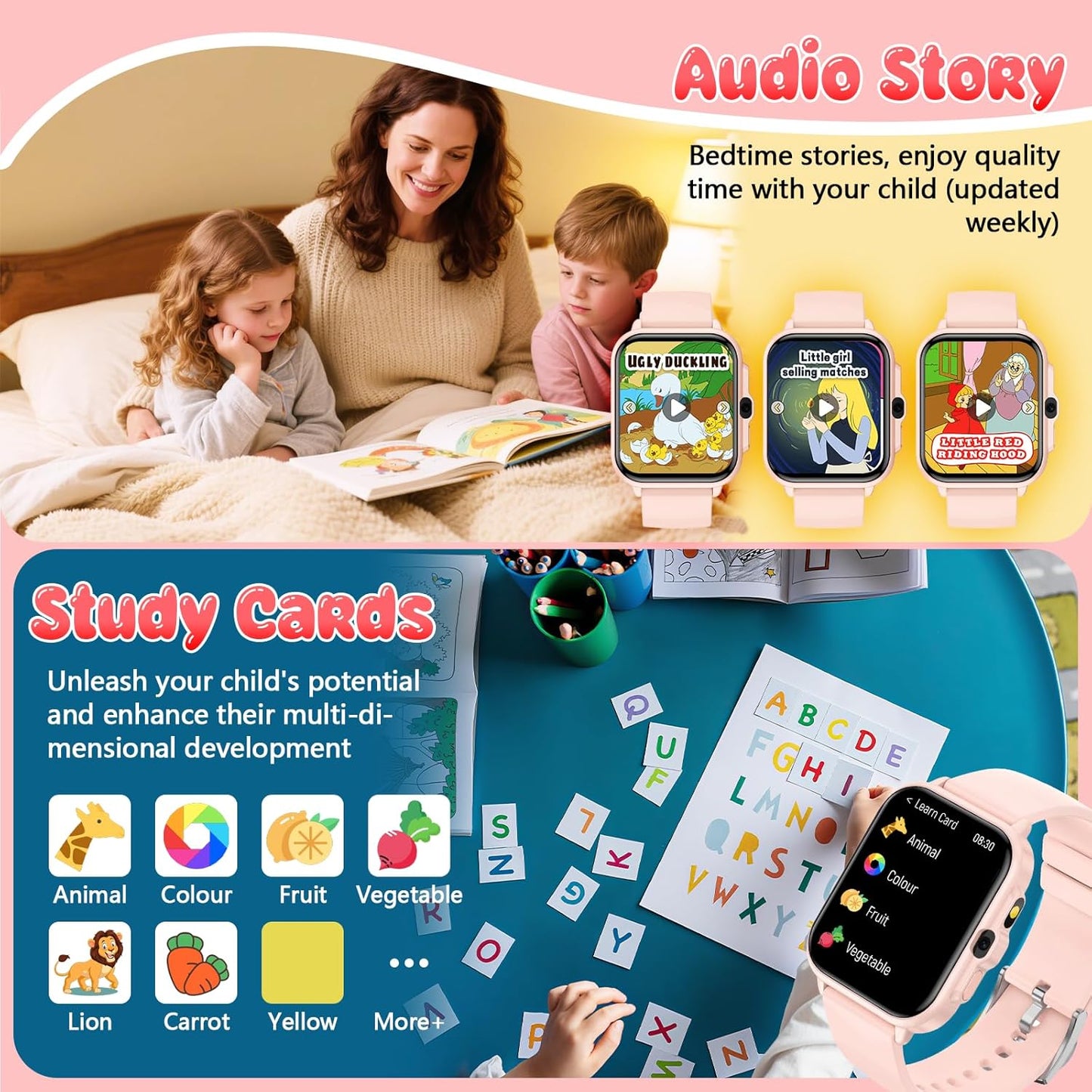 Smart Watch for Kids, 1.85" Fitness Tracker Pedometer Watch, Health, Sleep Monitor, Puzzle Games, Alarm Clock, Camera, Music Player, Torchlight, Activity, Gift Toys for 4 - 13 Years Old Boys and Girls