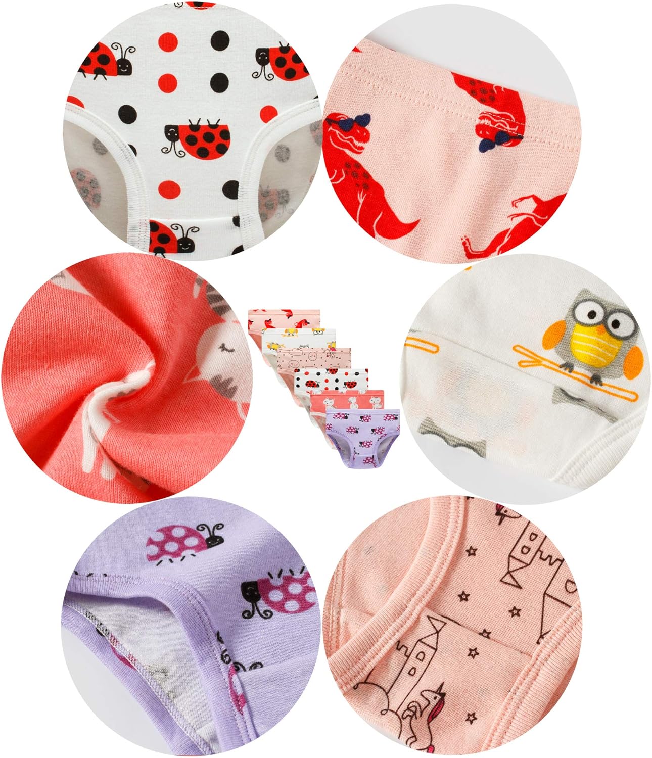 Cadidi Dinos Little Girls' Soft Cotton Underwear Kids Cool Breathable Comfort Panty Briefs Toddler Undies(Pack of 6)