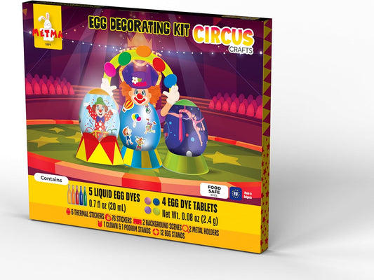 METMA 1999 Egg Decorating Kit Circus Crafts - Complete Decorative Eggs Set with Liquid Dyes, Tablets, Stickers, Egg Spinner and More - Fun Easter Egg Dye Kit Arts and Crafts for Kids (Circus Crafts)