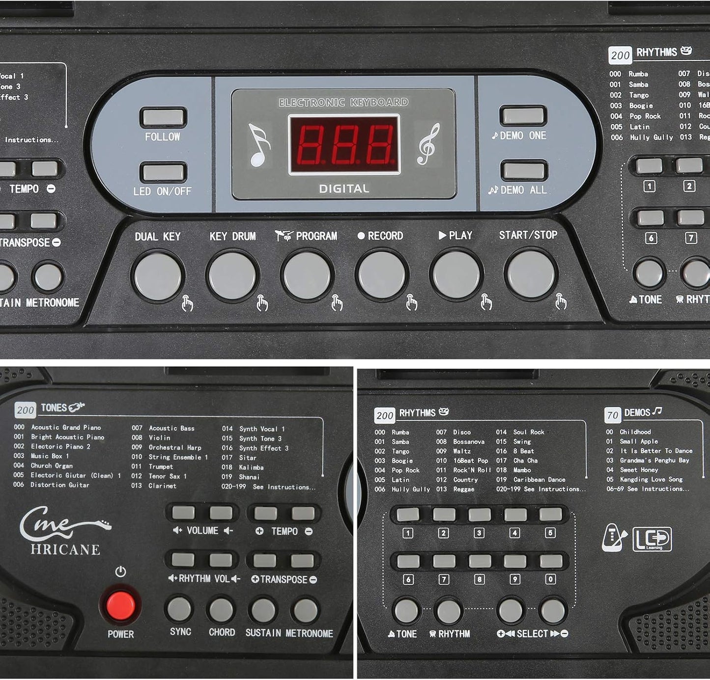 Hricane Keyboard Piano Lighted Keys for Beginner Adults Teens Kids, 61 Key Electronic Music Keyboard with Teaching Modes Powered by USB or Battery with LCD Display Microphone Headphone Jack