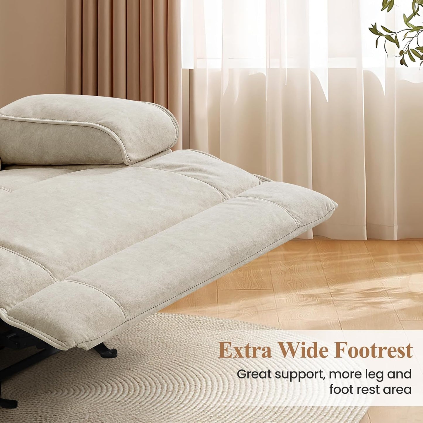 Nursery Rocking Chairs,Velvet Rocker Recliner Nursing Chair,Oversized Nursery Recliner Glider Chair with Extra Wide Footrest for Breastfeeding,Beige