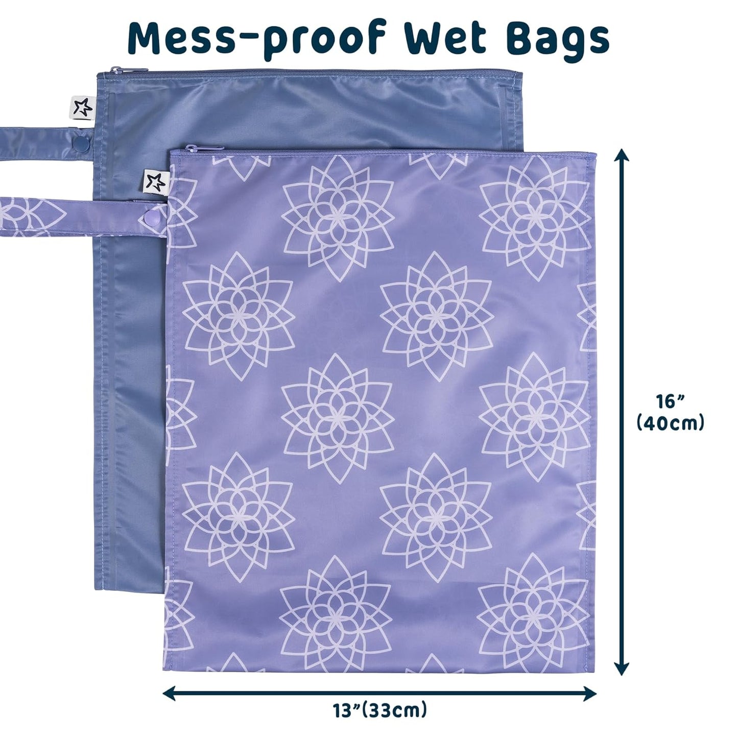 Tiny Twinkle Mess-Proof Waterproof Wet Dry Bag | 2-Pack Reusable Wet Bags for Swimsuits & Baby Clothes | Leakproof Wet Bag for Travel & Diaper Changes for Baby (Lotus)