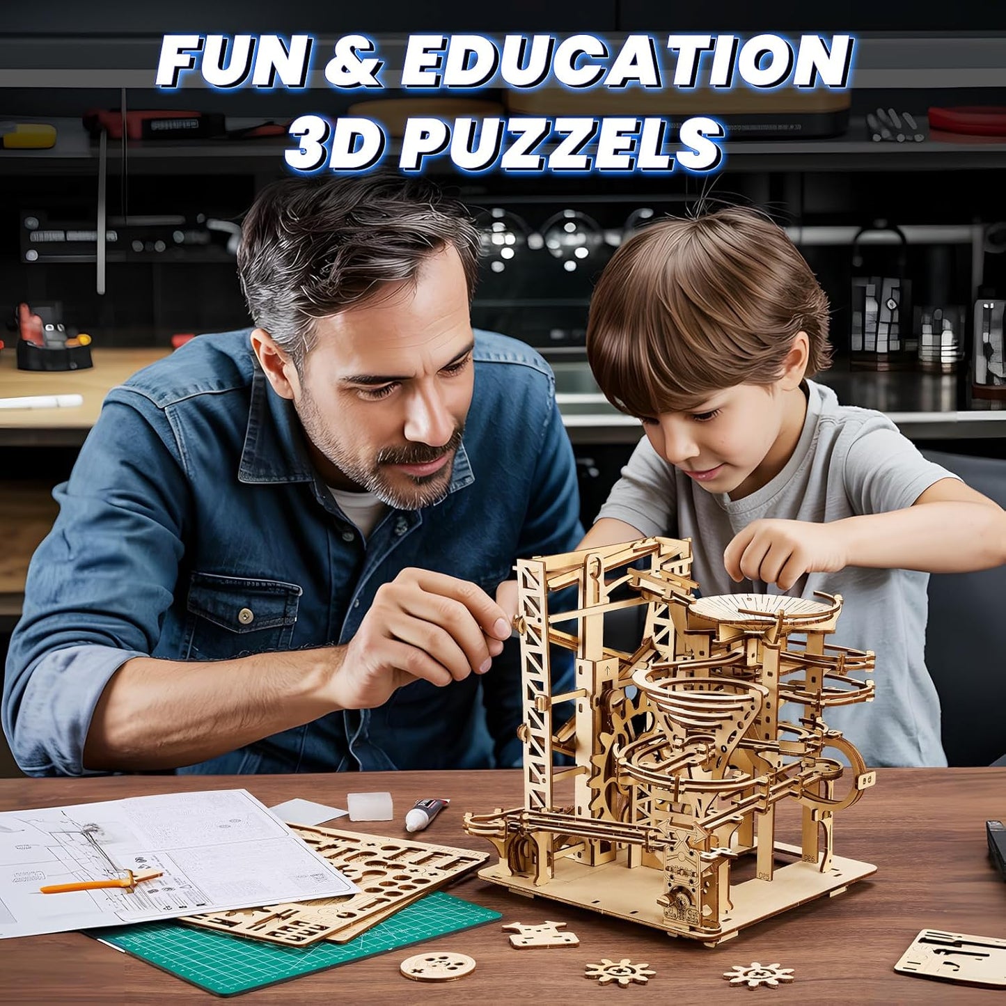 3D Wooden Puzzles for Adults: Marble Run Model Building Kits for Ages 14+ - Roller Coaster Crafts Brian Teaser Marble Run Puzzles 330pcs- Hobbies Gift for 3D Puzzles Lover