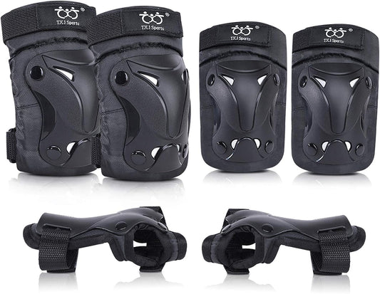 TXJ Sports Knee Pads Elbow Pads with Wrist Guards Protective Gear Set for Kids Youth Skateboard Sports Skateboarding Roller Skating Bicycling 6 in 1