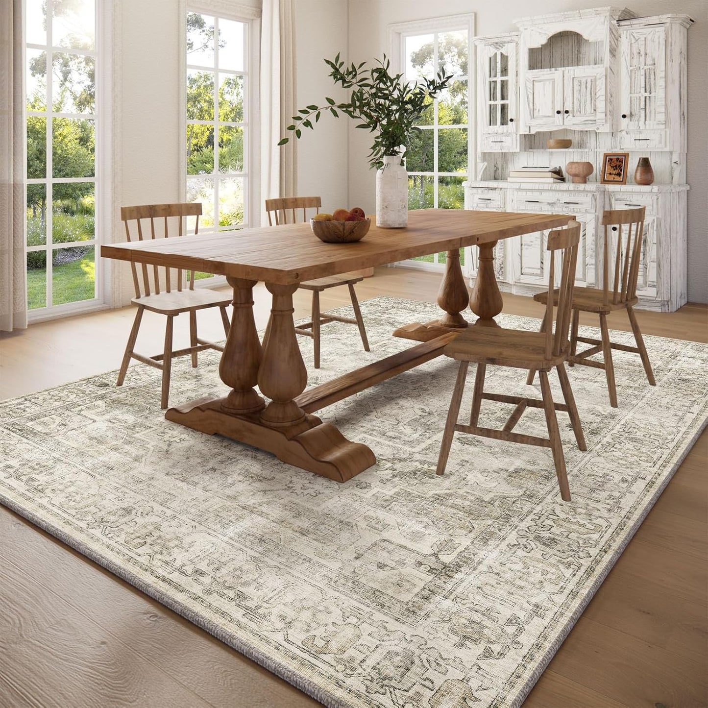 Washable Area Rugs for Living Room: 8x10 Bedroom Area Rugs Boho Vintage Rugs Stain Resistant Non Slip Low Pile Soft Lightweight Carpet for Kitchen Dining Room Farmhouse Nursery Kids Room Home Office