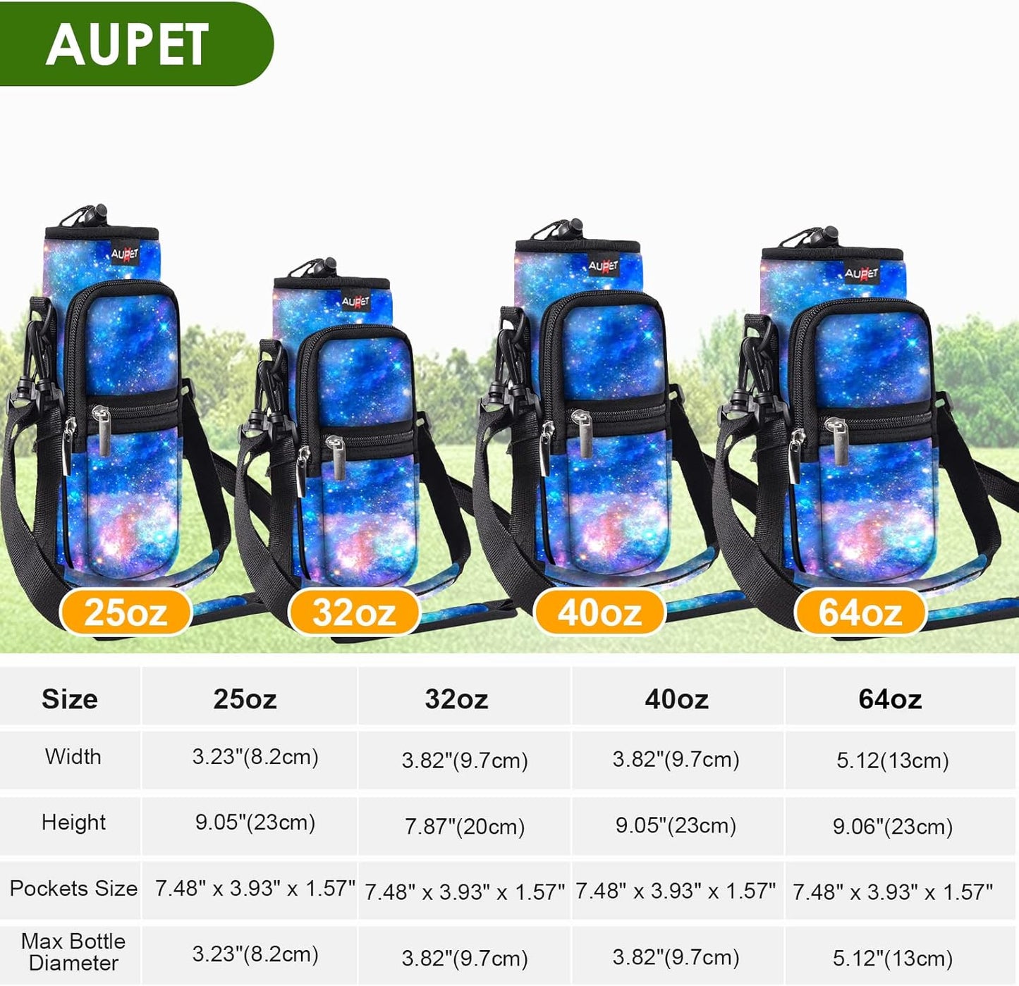 AUPET Water Bottle Sling Bag Sleeve Holder Carrier 25/32/40/64 oz,Insulated Crossbody Water Bottle Case Cover with Strap and Pockets for Men/Women Walking Hiking