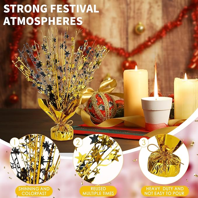 6 Pack Star Table Centerpieces for Party, Birthday Table Decorations for Kids Adults, Party Centerpieces for Tables for Wedding Baby Shower Graduation Holiday Event (Black Gold)