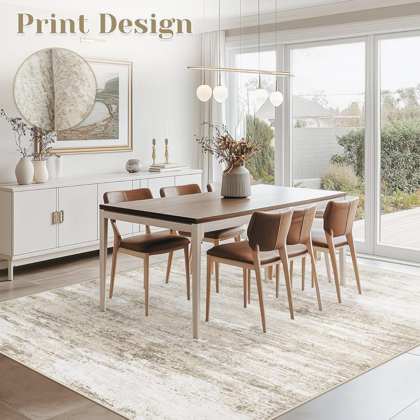 Washable Rug 5x7 Area Rugs for Living Room: Neutral Soft Rug Abstract Non Slip Low Pile Modern Carpet for Bedroom Kitchen Nursery Office Dining Room Indoor (Beige, 5'x7')