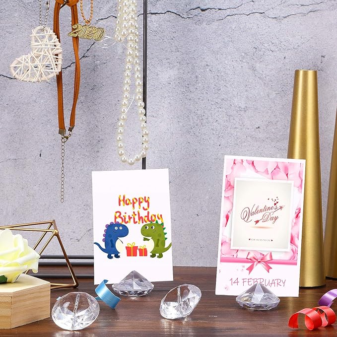 Boao 24 Pack Diamond Place Card Holders Acrylic Table Number Holder Card Stands Crystal Diamond Party Decorations Favor for Weddings Home Table(Clear)