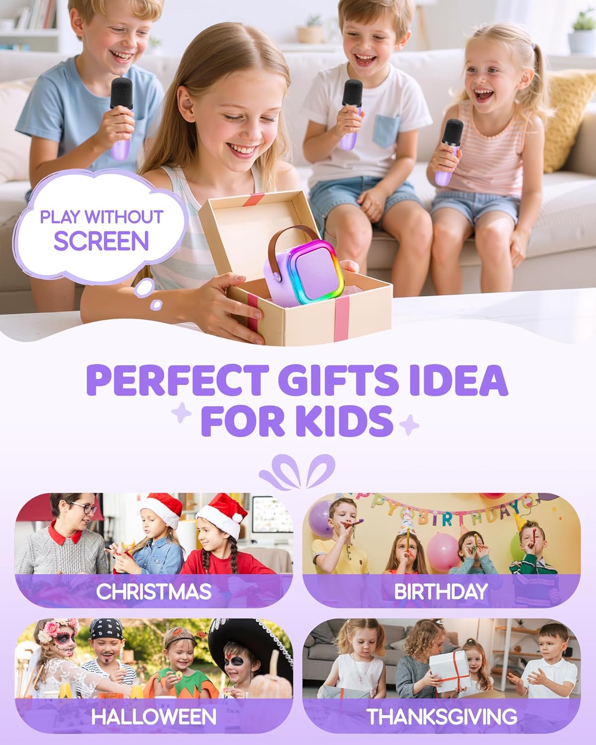 IROO Mini Karaoke Machine for Kids, 2025 TOP Toys Birthday Gifts Ideas for Girls Ages 4, 5, 6, 7, 8, 9, 10, 12+ Years Old, Portable MP3 Player with 3 Wireless Mics for Party