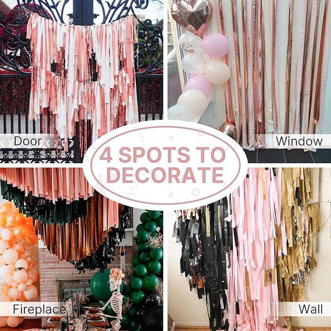 PartyWoo Rose Gold Crepe Paper Streamers 4 Rolls 328 ft Pack of Metallic Rose Gold Pink Dusty Pink Crepe Paper for Bride to Be Bachelorette Birthday Party Decorations (1.8 Inch x 82 Ft/Roll)