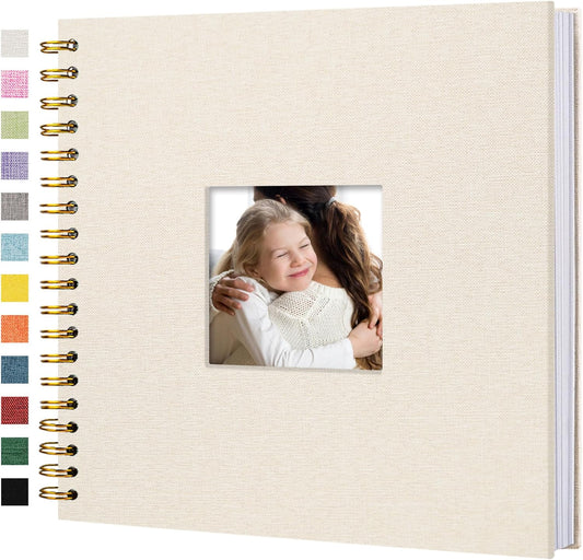 Scrapbook Photo Album Linen Cover, 10 x 10 Inch Hardcover Kraft White Pages Memory Book, for Travel Wedding Guest Book Christmas Baby Shower (40 Sheets/ 80 Pages,Beige)