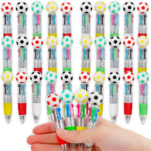 30Pcs Mini Multicolor Pens in One 4-in-1 Cute Pens Bulk for Kids, Ballpoint Pen for Birthdays and Children's Parties, Fun Gifts Assorted Ink Kawaii Pen(Soccer)