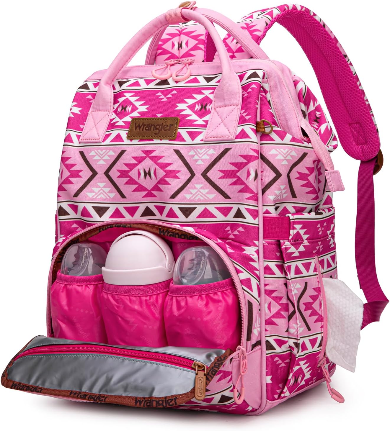 Wrangler Aztec Backpack Multifunction Baby Travel Bag with Changing Pad, Stroller Straps and Pacifier Case WG2204-91103PK
