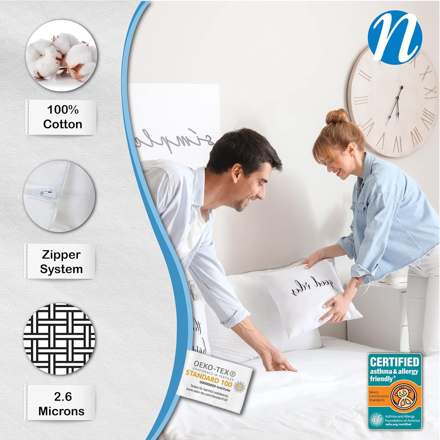 National Allergy Superior 100% Cotton California King Mattress Protector Zippered - 73" x 84" x 15" - Hypoallergenic Bed Encasement - Breathable Dust Proof Cover - Oeko-TEX Standard 100 Certified