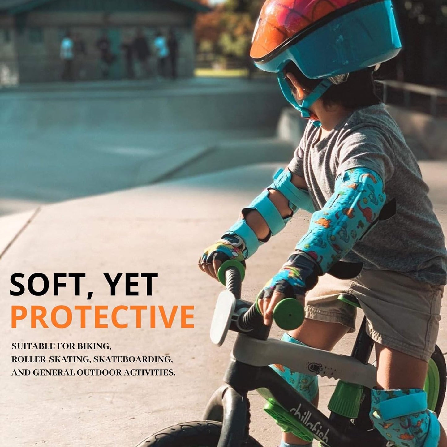 Soft-Style Kids Knee and Elbow Pads with Bike Gloves, Flexible Impact-Resistant Gear for Ages 2-11, Designed for Balance Bikes, Roller-Skating, and Skateboarding