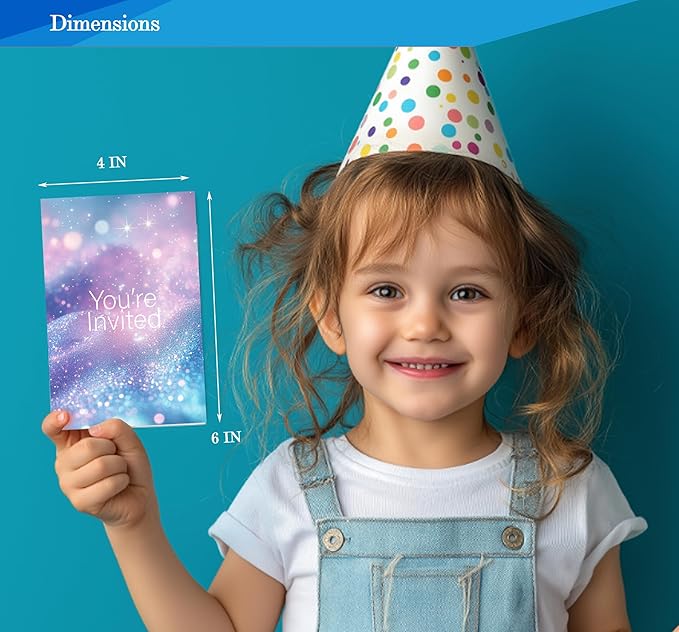 Simple You're Invited Girls Birthday Invitations for Girls, Teal Purple Birthday Party Invitaions for Party Invites, 4x6 Inches, 30 Sets with Envelopes
