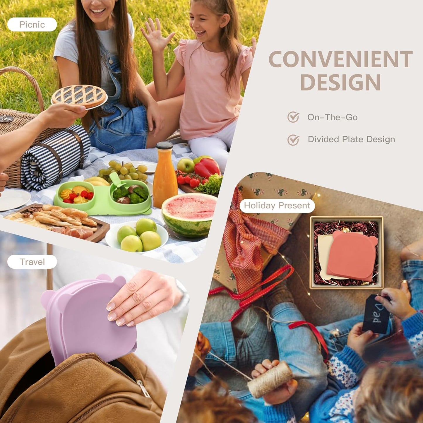 Silicone Foldable Novelty Dinner Plates,Suction Plates for Baby Travel Essential with Forks and Spoons,Microwave & Dishwasher Safe,Watermelon