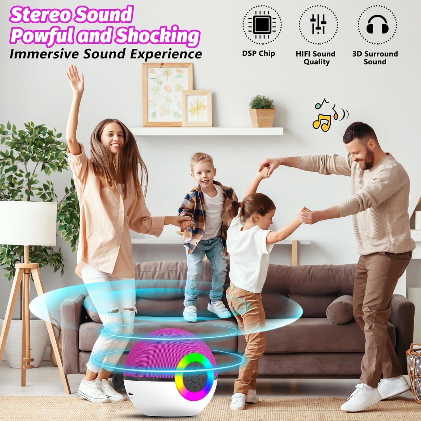 goopow Mini Karaoke Machine Speaker for Kids Adults, Portable Bluetooth Microphone Song Toys with LED Light, Best Chritmas Birthday Festival Gift for 3 4 5 6 7 8+ Year Old Girls Boys (Hotpink-2MIC)