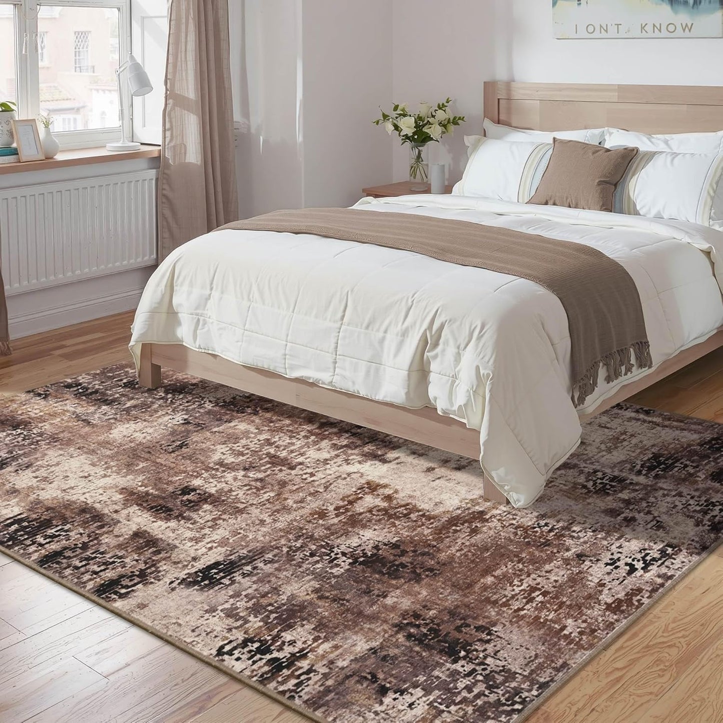 Living Room Rugs 5x7 Brown Washable Area Rug, Abstract Modern Bedroom Rugs Coffee Non Slip Stain Resistant Neutral Large Carpet for Nursery, Dining, Kids Playroom, Dining Room, Office