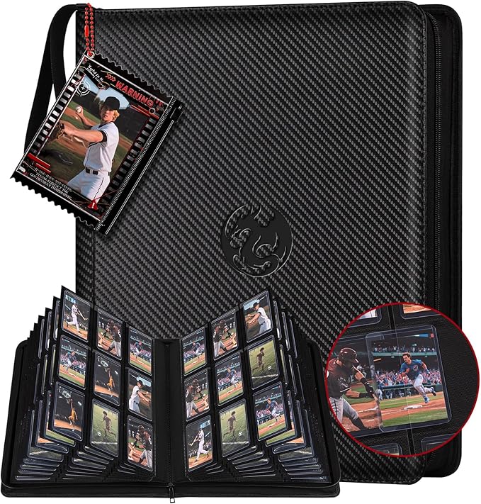 9-Pocket Toploader Binder, Baseball Football Sports Game Cards for 3"x4" Rigid Toploaders Trading Card Collection Album Holds 288 Cards Waterproof Storage Book Easy to Insert (Black)