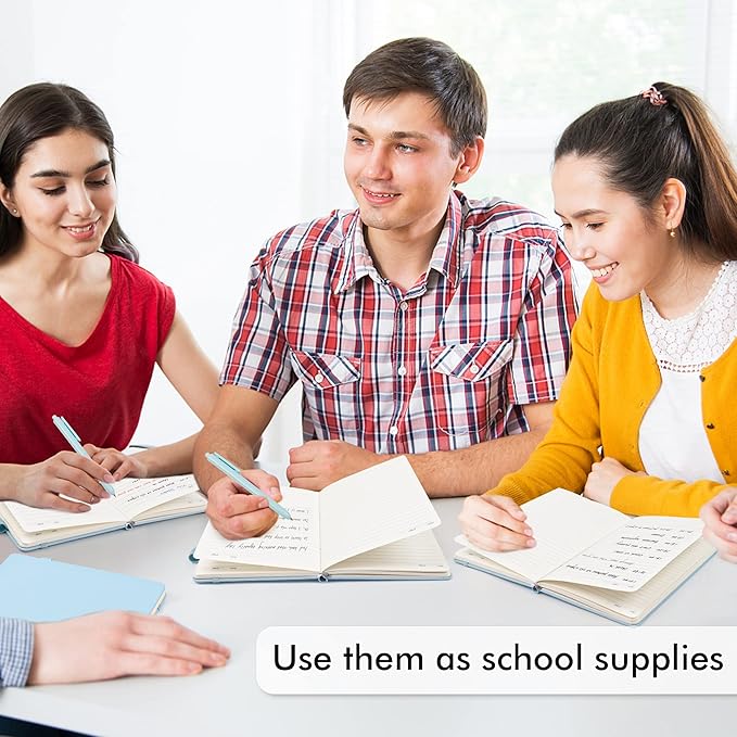 feela 5 Pack Notebooks Journals Bulk, Hardcover Notebook Classic Ruled Lined Journals with Pen Holder for Women Girls School Business Supplies, with 5 Black Pens, 120 GSM, 5.1”x8.3”, A5, Light Blue