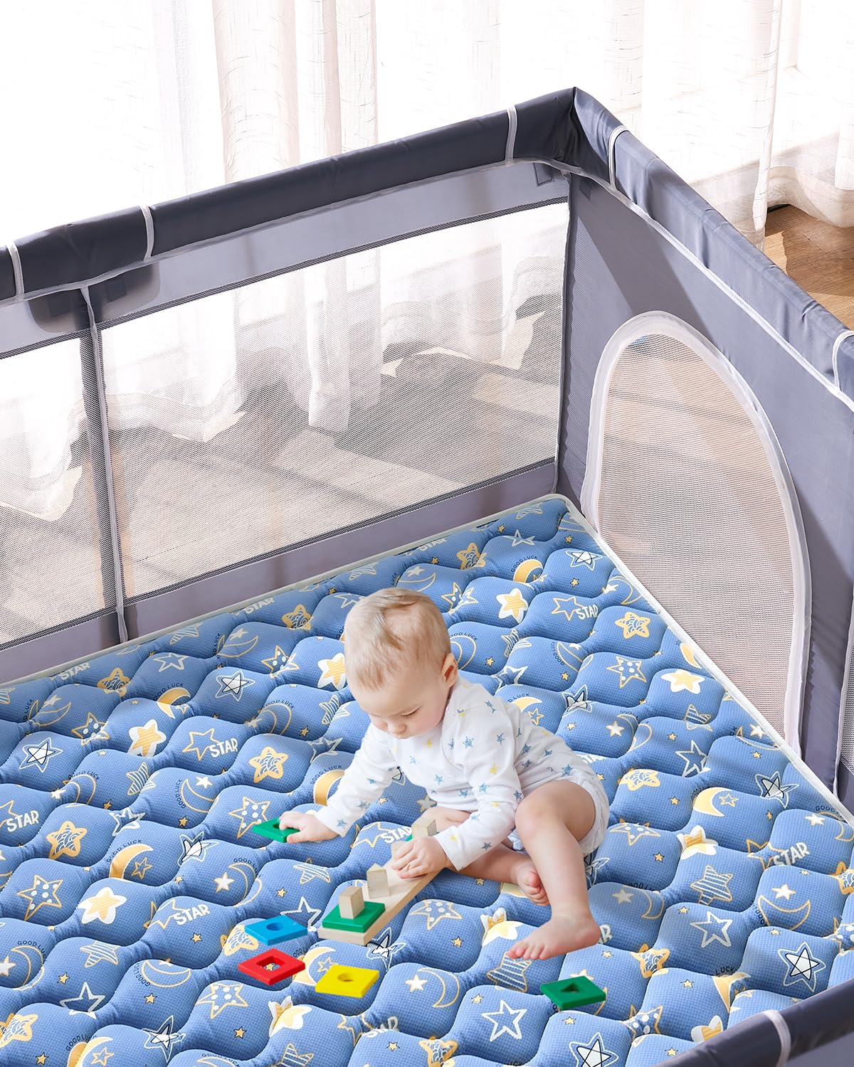 Odorless Premium Foam Baby Play Mat 59" x 59", Soft Microfiber Fabric Crawling Mat for Floor- Comfortable and Hypoallergenic, Non-Slip Cushioned Floor Playpen mat for Infants,Babies,Toddlers