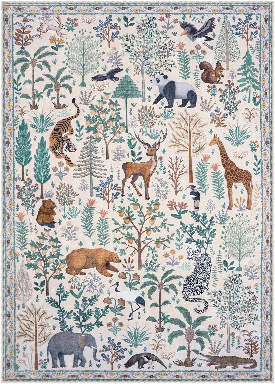 OJIA Jungle Print Washable Area Rugs 5x7, Soft Modern Rugs for Living Room Ultra-Thin Non-Shedding Bedroom Rug, Stain Resistant Neutral Area Rug Large Carpet for Dining Room Kids Nursery Playroom