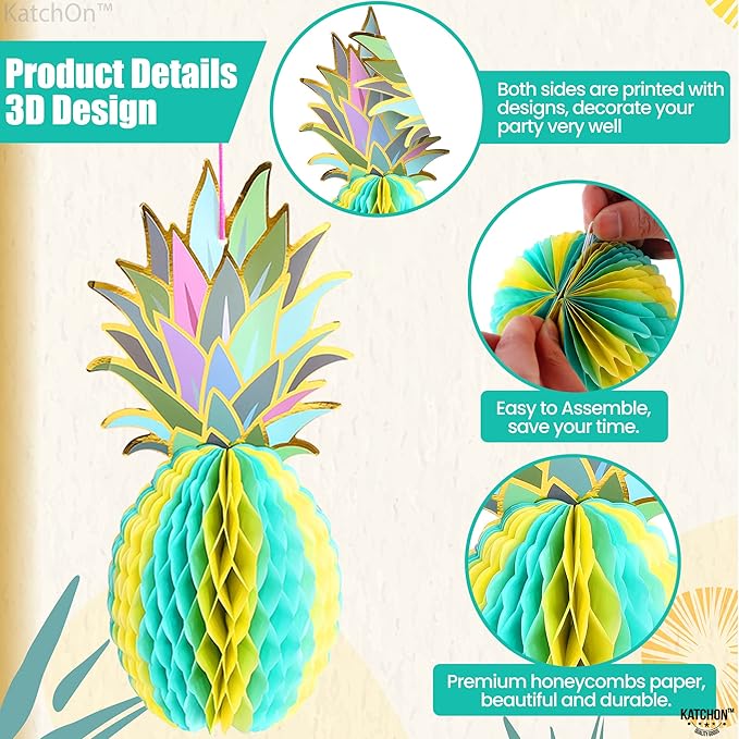 KatchOn Huge Pineapple Centerpiece for Tables - 12 Inch, Pack of 6 | Luau & Hawaiian Party Decorations, Tropical & Beach Decorations