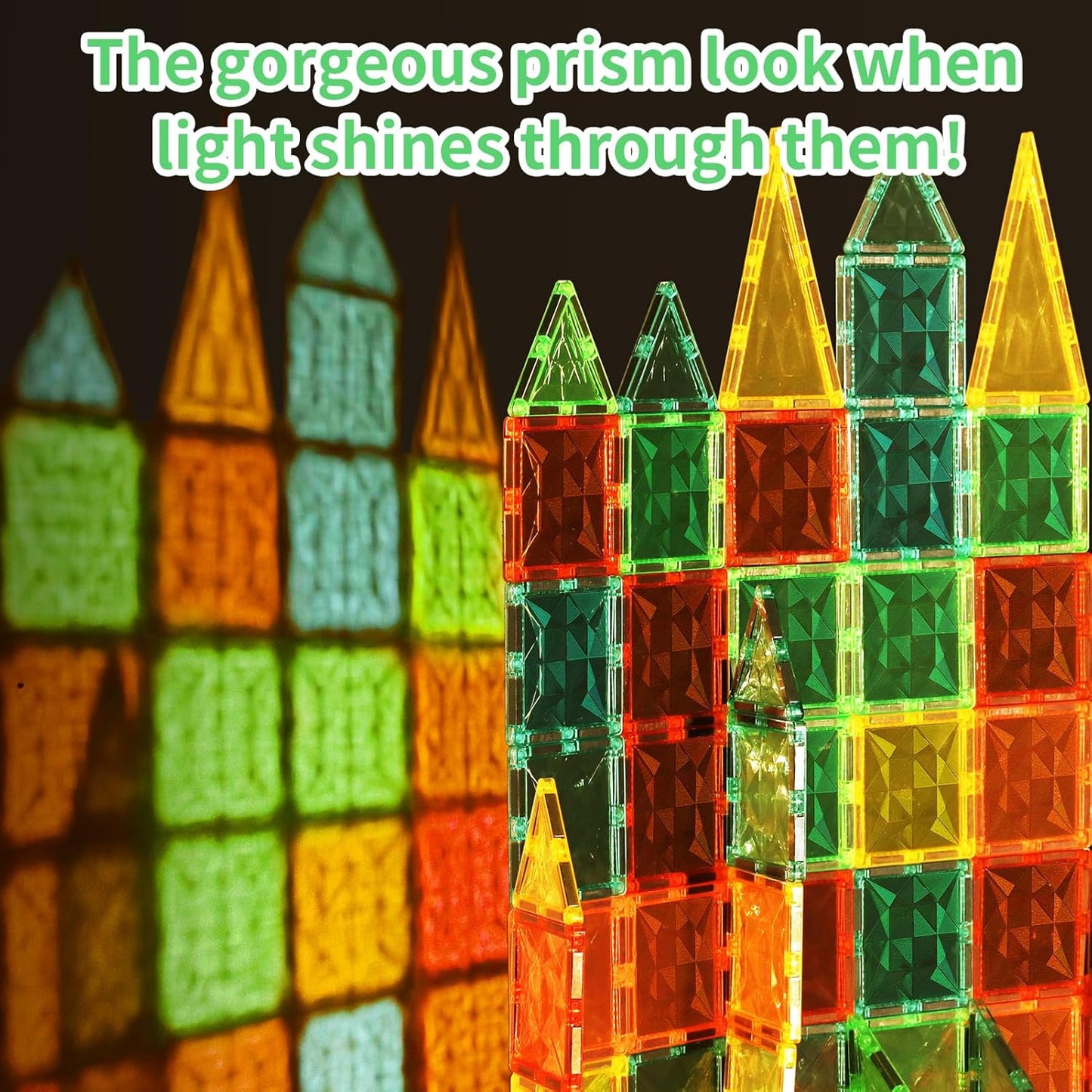 Magnetic Tiles,Magnet Building Blocks Construction Stacking Educational Toy Creative Playboard for Kids Ages 3+ (60 Pieces)