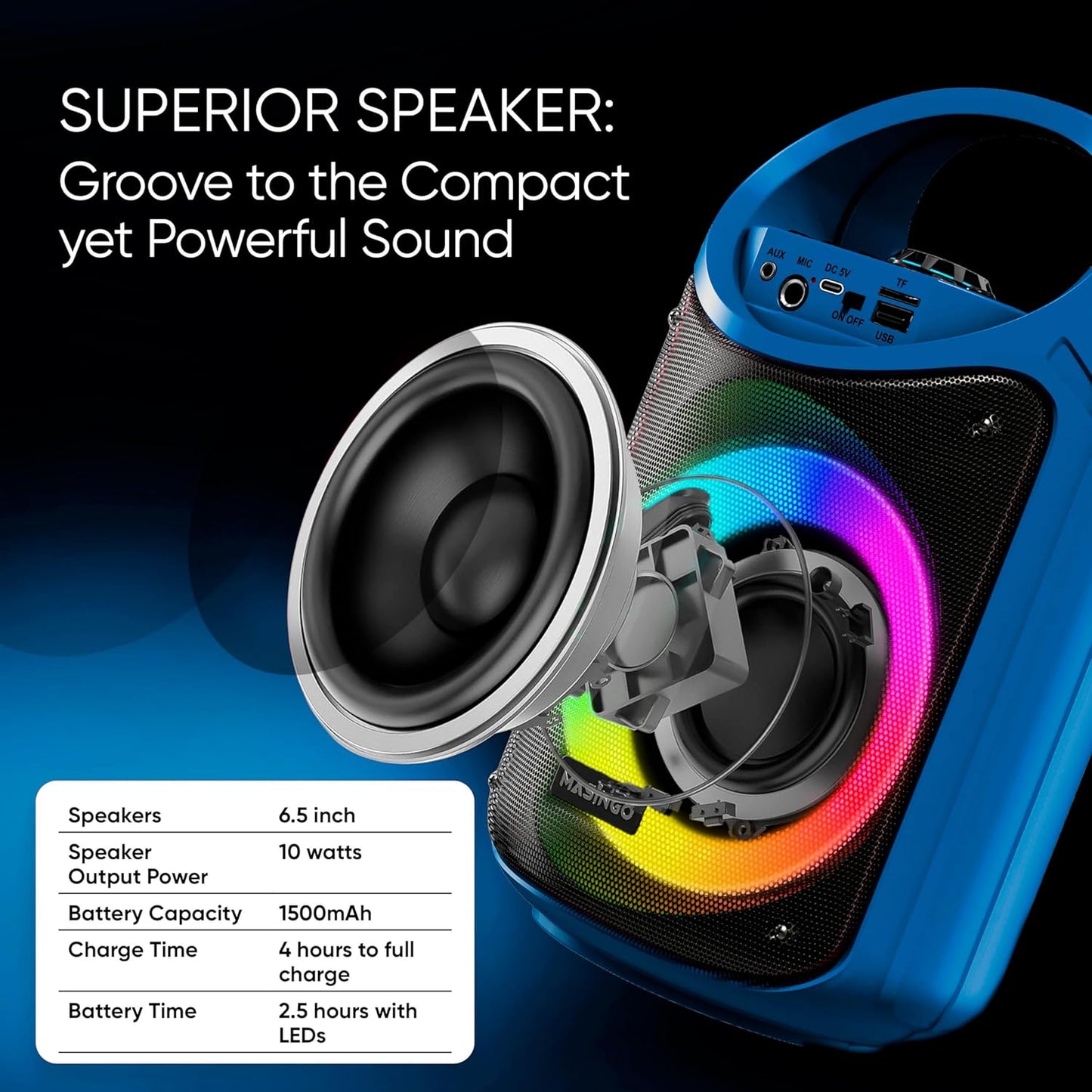 MASINGO Karaoke Machine for Kids and Adults with 2 Wireless Bluetooth Microphones, PA Portable Speaker with Colorful LED Lights, Supports TF Card/USB, AUX/MIC in, TWS for Home Party, Burletta C10 V2