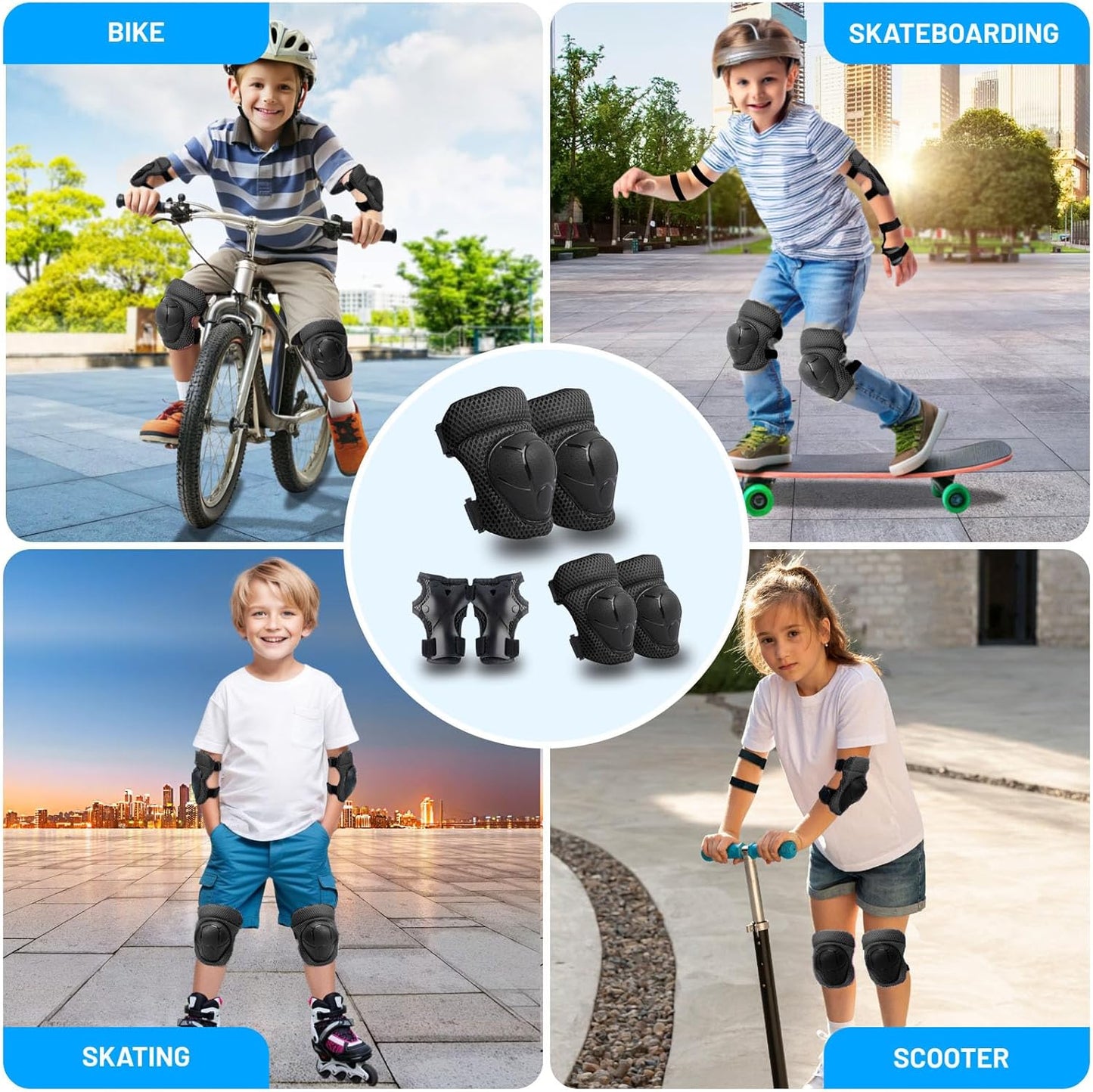 Knee Pads Elbow Pads Wrist Guards Set for Kids,Upgraded Protective Gear for Toddle 4-12 Boys or Girls Children Roller Skating Scooter Skateboarding Bike Roller Blade