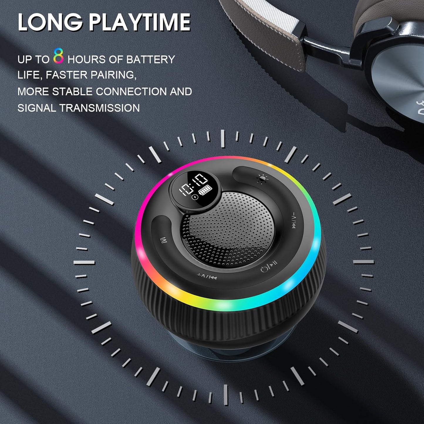 Bluetooth Speaker, HD Stereo Sound Shower Speaker, IPX7 Waterproof, Digital Display Portable with Suction Cup, LED Light, Small Wireless for Outdoor Party Beach Bathroom, Blue