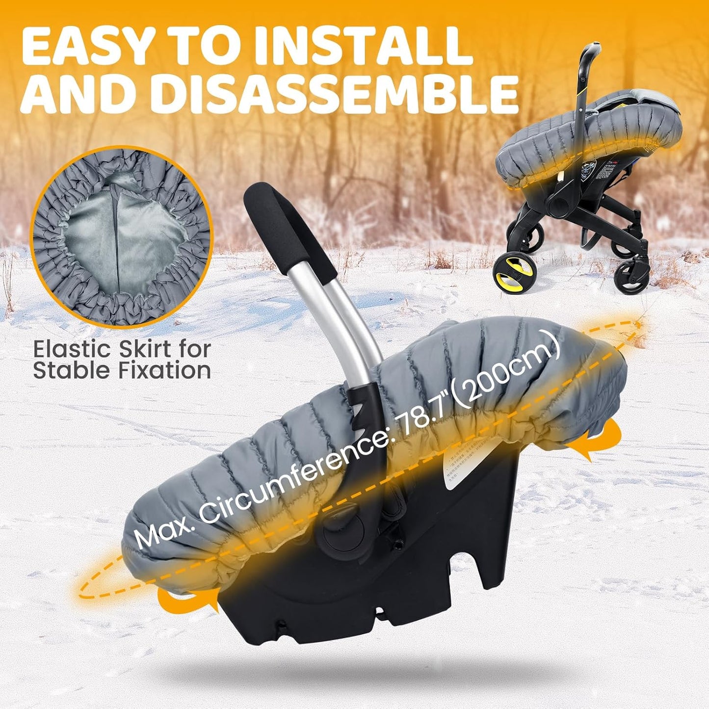 Orzbow Winter Car Seat Cover - Baby Car Seat Cocoon Cover for Boys & Girls, Warm Carseat Canopy Cover to Protect Baby from Wind, Rain & Snow, Waterproof, Universal Fit for Infant Car Seat, Grey