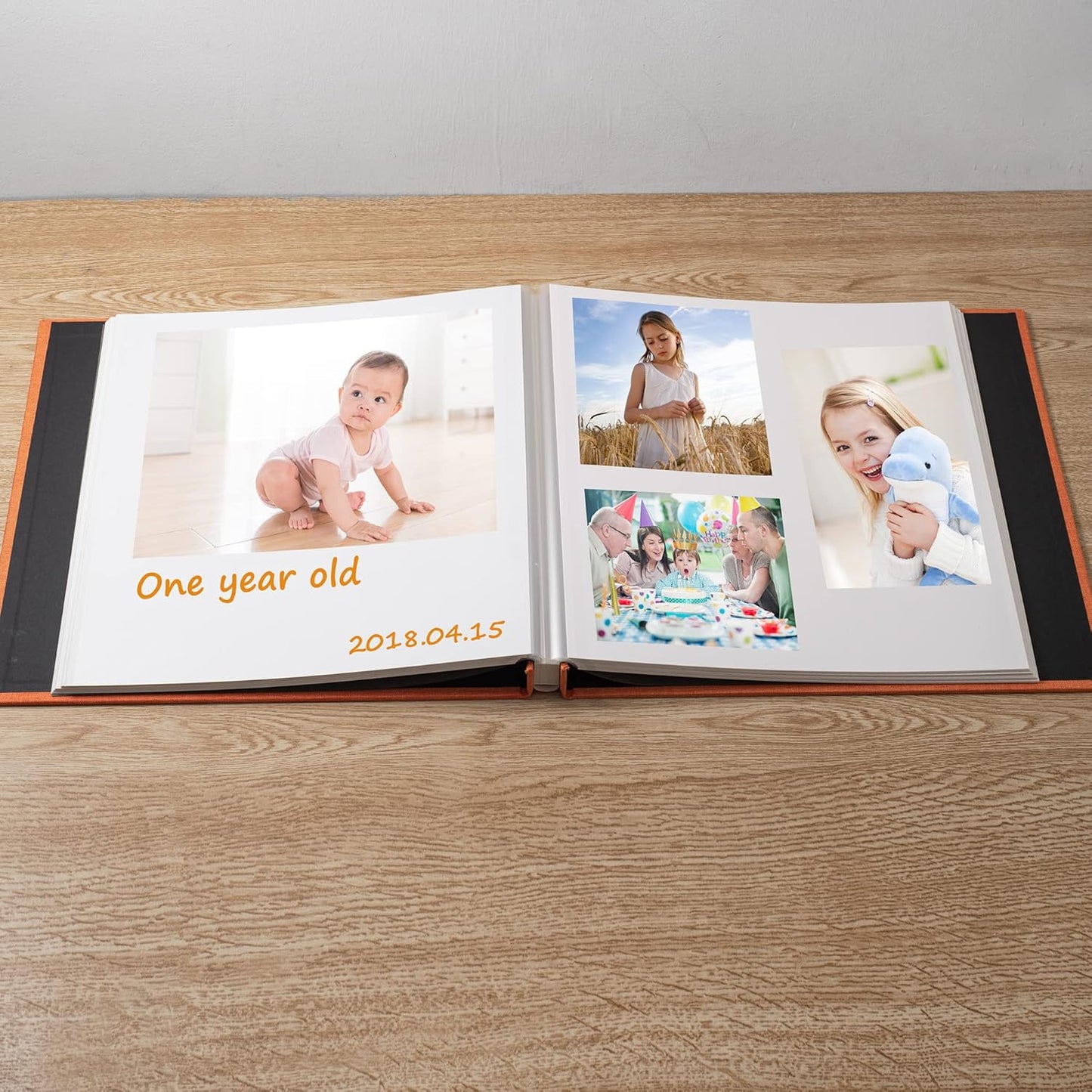 Large Photo Album Self Adhesive Scrapbook Album for 4×6 5×7 8×10 Pictures DIY Magnetic Linen Cover Album 40 Pages for Family Wedding Gifts with Metal Pen and Plastic Board Orange