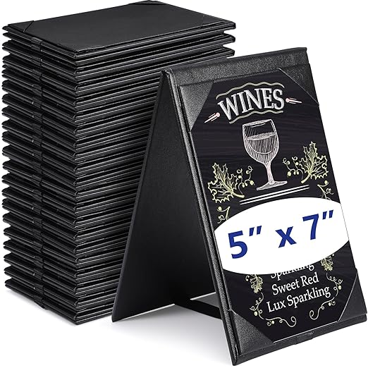 Gerrii Leatherette Table Tents Black PU Leather Menu Covers Bulk Double Sided Frame Sign Holders 2 Side Drink Dessert Menu Folders for Restaurant Coffee Cafe Bar Wedding Supplies(20 Pack,5 x 7 Inch)