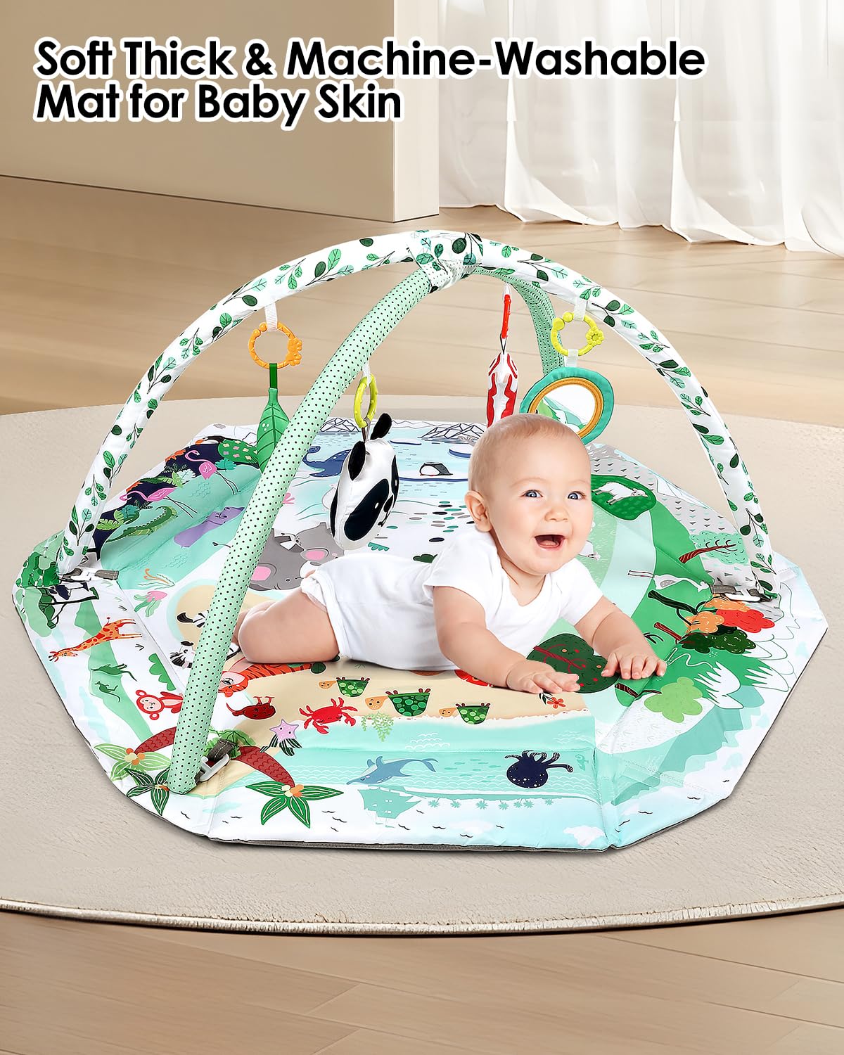 dearlomum 4-in-1 Tummy Time Mat,Baby Activity Play Mat,Newborn Play Baby Mats for Floor with 6 Infant Learning Sensory Baby Toys, Toddler Motor Skill Development,Babies Ball Pit with 18 Ocean Balls