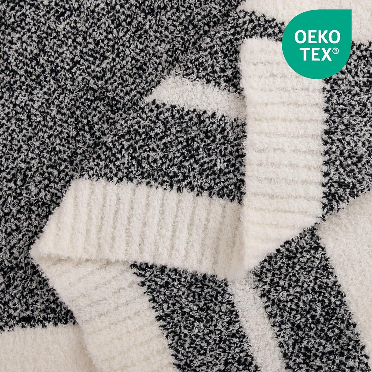 NEXHOME PRO Stripe Cozy Blanket Twin, Knit Fuzzy Throw Blanket for Couch Bed Sofa Picnic, Ultra Soft Blankets for Women Gifts Black 60 x 80 inches