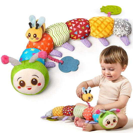 TUMAMA Baby Toys for 0, 3, 6, 9, 12 Months,Caterpillar Sensory Toys,Infant Baby Stuffed Animal Activity Soft Toys with Teether, Tummy Time Sensory Toys,Newborn Infant Sensory Toys Birthday Gifts