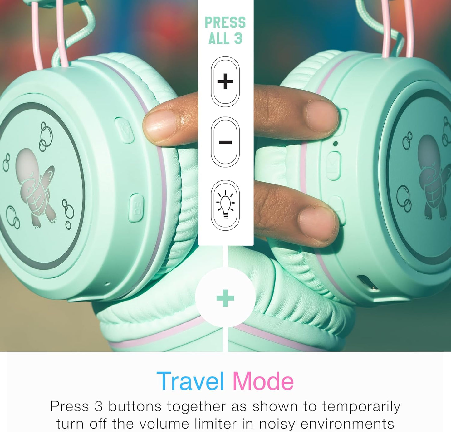 MEE audio KidJamz KJ55BT Personalized Bluetooth Wireless Safe Listening Headphones for Kids w/Custom LED-Backlit Design, Volume Limiter, Microphone; Kids Headset for School/iPhone/iPad/Tablet (Mint)