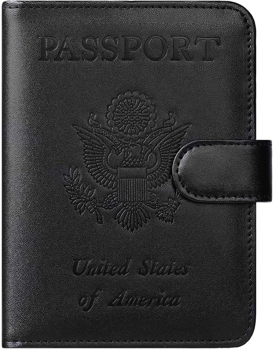 Passport Holder Cover Wallet RFID Blocking Leather Card Case Travel Accessories for Women Men (Black)