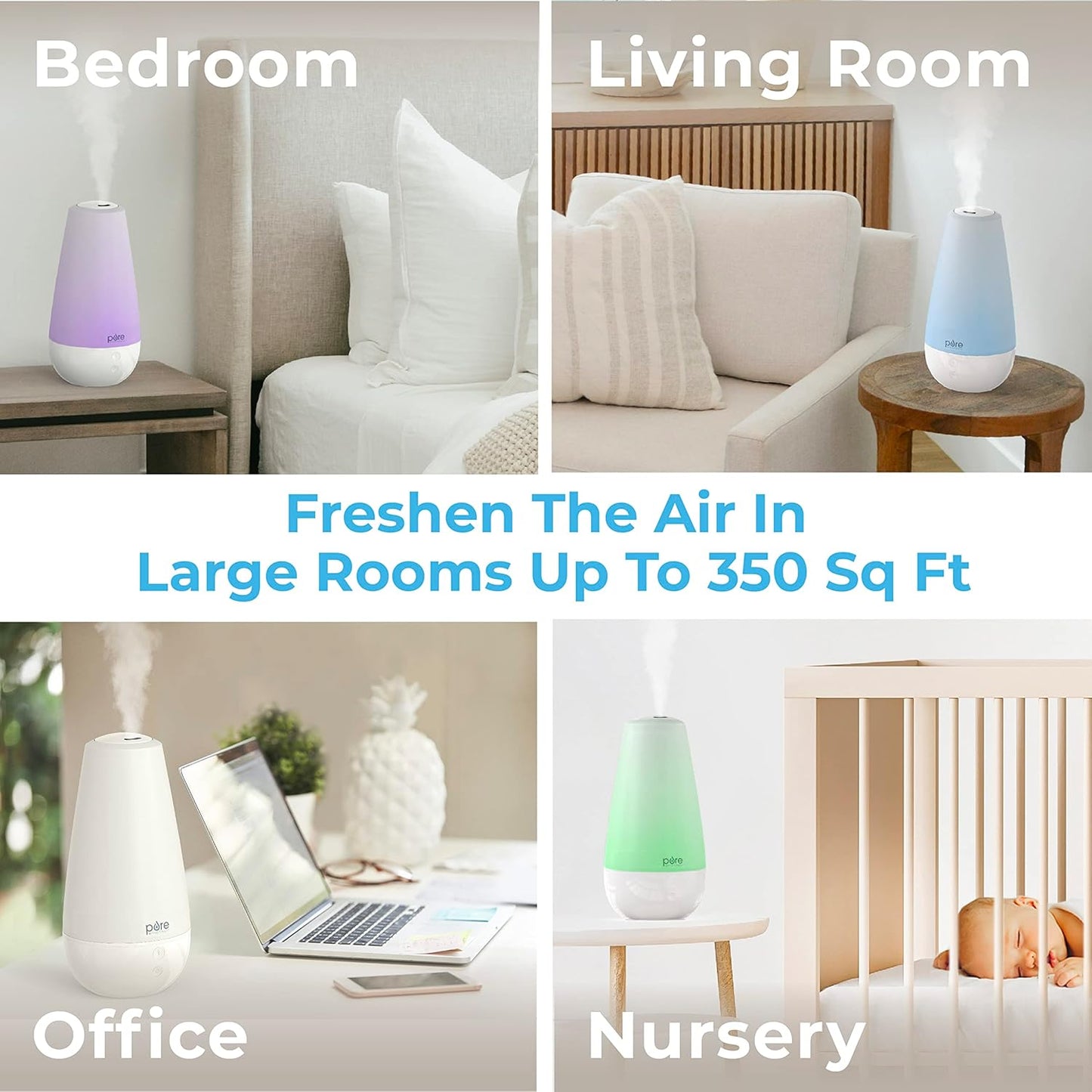 Pure Enrichment PureSpa XL 3-in-1 Cool Mist Humidifier, Essential Oil Diffuser & Mood Light - 2L Tank Provides Powerful Mist Coverage up to 350 sq ft in Bedroom, Office & Large Rooms