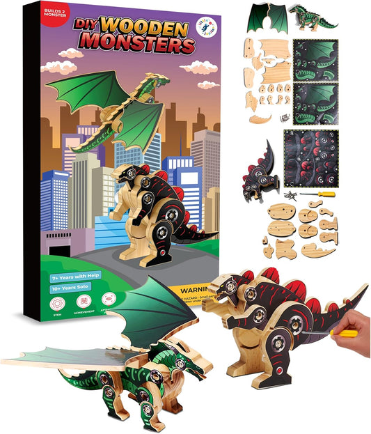 Little Jupiter DIY Wooden Kit with Stickers - 2 in 1 Monster Series - Japanese Monster for 7-12 Yrs - Woodworking Kits - Wood Crafts - Kids Building Kit - Wooden Crafts (Type 1 & 2)