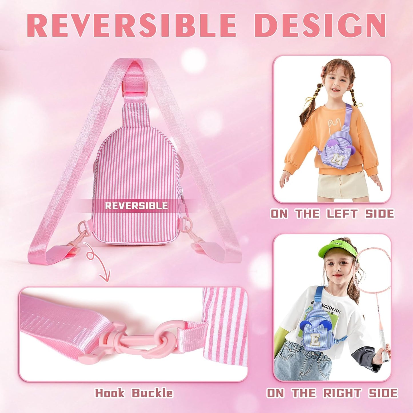 Birthday Gifts for Kids, Small Sling Bag, Birthday Gifts for 3 4 5 6 7 8 Year Old Girl Kids Pink Initial Sling Bag Fanny Packs Belt Bags for Girls Sister Daughter Wife (Pink B)