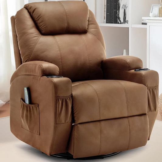 Recliner Chair, Rocking Chair with Massage and Heat, 360° Swivel Recliner Chairs for Adults, Rocker Manual Recliner with Remote Control and Cup Holder for Living Room, Bedroom, Nursery