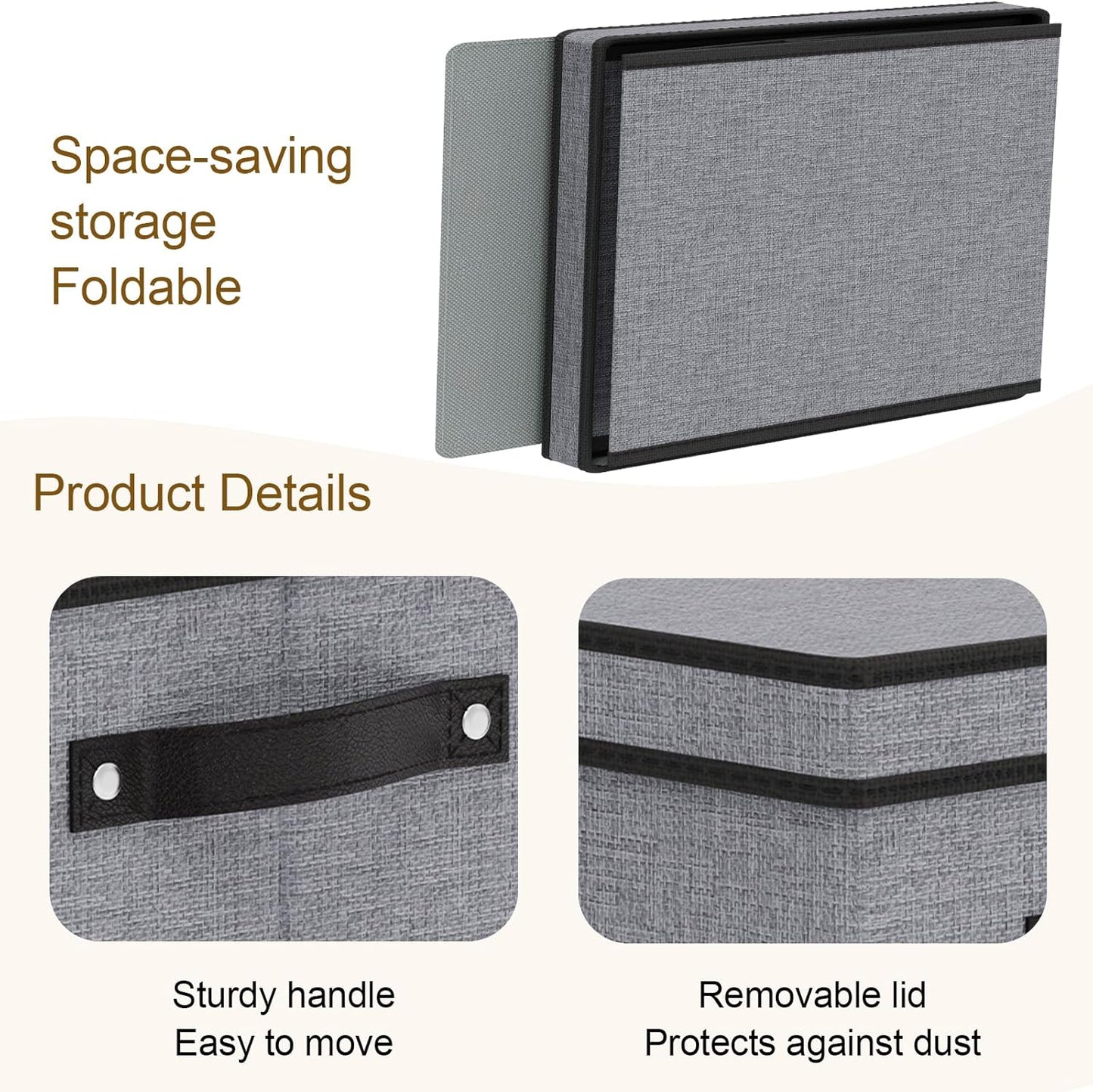 Fabric Storage Boxes, 7.1 x 9.1 x 13 Inch Baskets for Shelves with Lids, Wardrobe Organiser with Handles, Decorative Linen Closet Organizer Bins, Gray, 1 Pack
