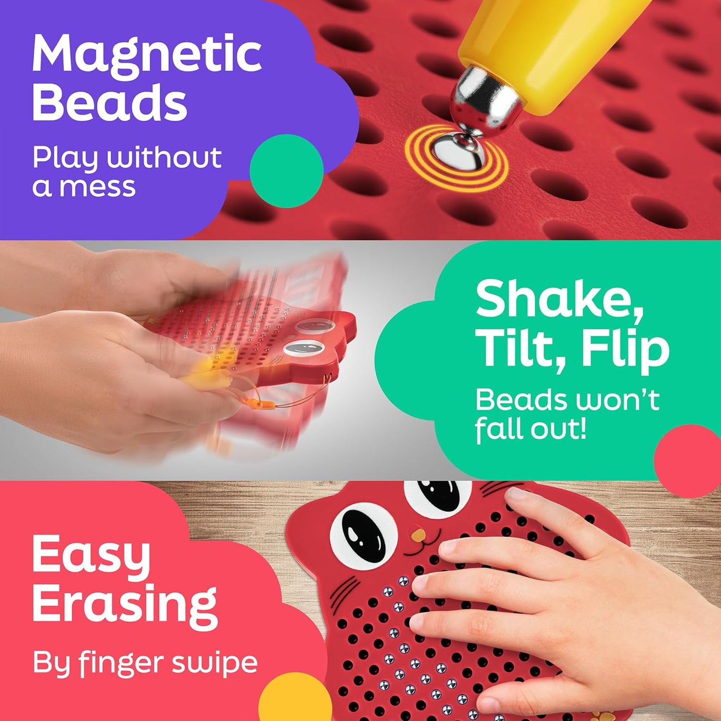 Magnetic Drawing Board for Kids & Toddlers with Beads and Magnet Stylus Pen - Magnetic Travel Toy for Airplane & Car Ride Activities for Kids