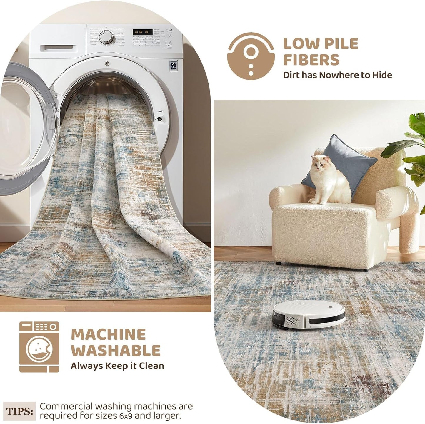 2x3 Entryway Area Rugs: Washable Neutral Abstract Small Rug Door Mat Non-Slip Soft Low Pile Indoor Carpe for Entrance Kitchen Front Door Bathroom Entry Kids Room - Blue Brown