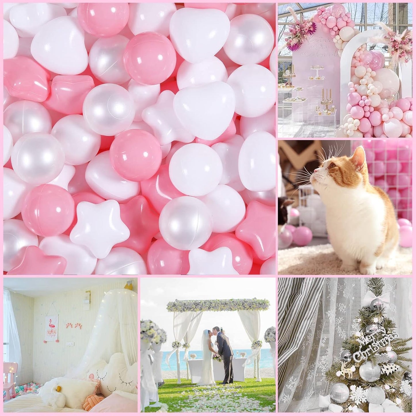 GOGOSO Pink Ball Pit Balls with Star Bals Heart Balls 100 - Crushproof Plasticballs for Babies Toddlers Kids Children for 1 2 3 4 5 Years Old,5 Colors,2.15inches