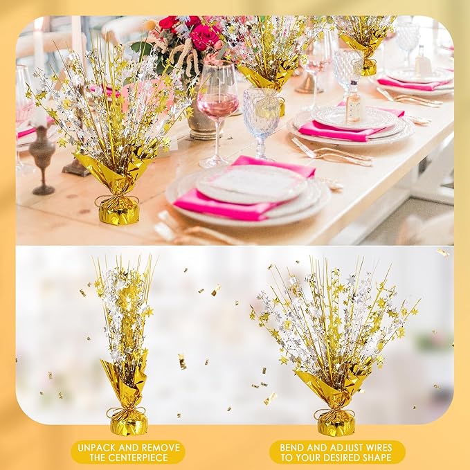 6 Pack Star Table Centerpieces for Party, Birthday Table Decorations for Kids Adults, Party Centerpieces for Tables for Wedding Baby Shower Graduation Holiday Event (Gold Silver)
